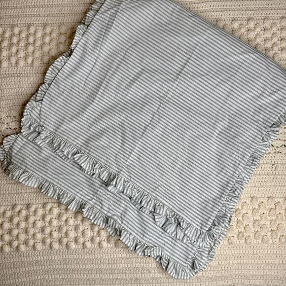 LAURA ASHLEY Cotton European Pillow Case Sham Gray White Ticking Stripe Ruffle - Picture 2 of 12